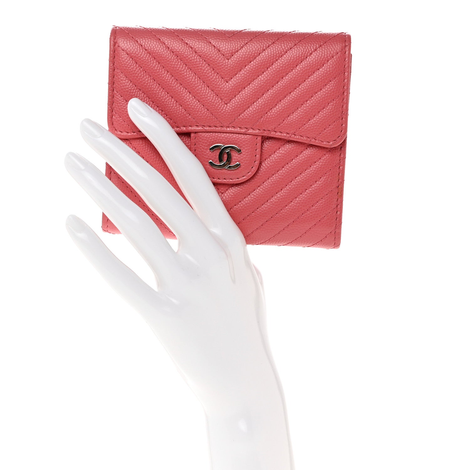 Chanel Caviar Chevron Quilted Compact Flap Wallet Pink 2 of 9