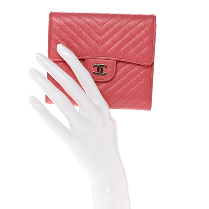 Chanel Caviar Chevron Quilted Compact Flap Wallet Pink 2 of 9