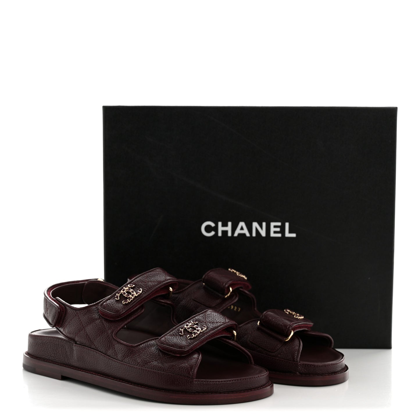 Grained Calfskin Velcro Dad Sandals 36.5 Maroon