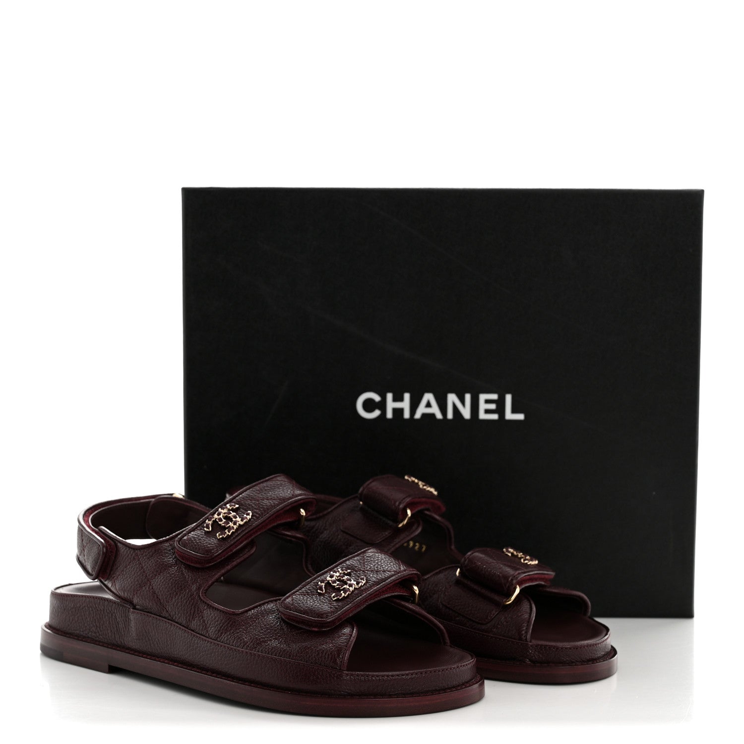 Chanel Grained Calfskin Velcro Dad Sandals 36.5 Maroon 10 of 10