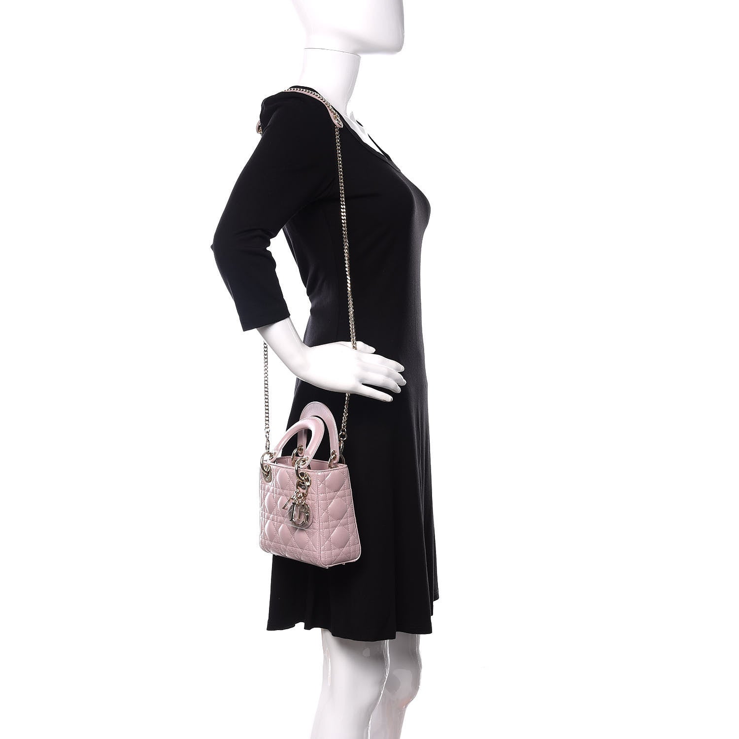 Christian Dior Metallic Lambskin Cannage Mini Lady Dior Lotus 2 of 12