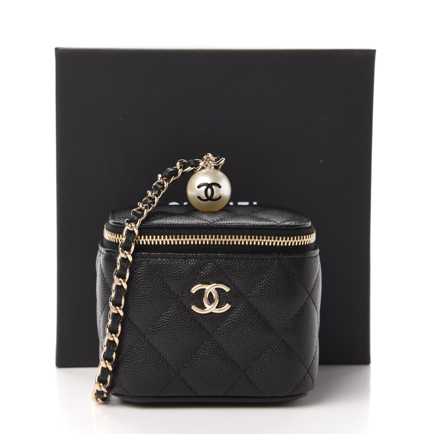 Chanel Caviar Quilted Mini Pearl On Top Vanity Case With Chain Black 11 of 11