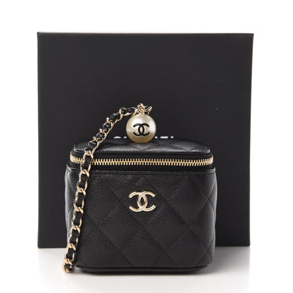 Chanel Caviar Quilted Mini Pearl On Top Vanity Case With Chain Black 11 of 11