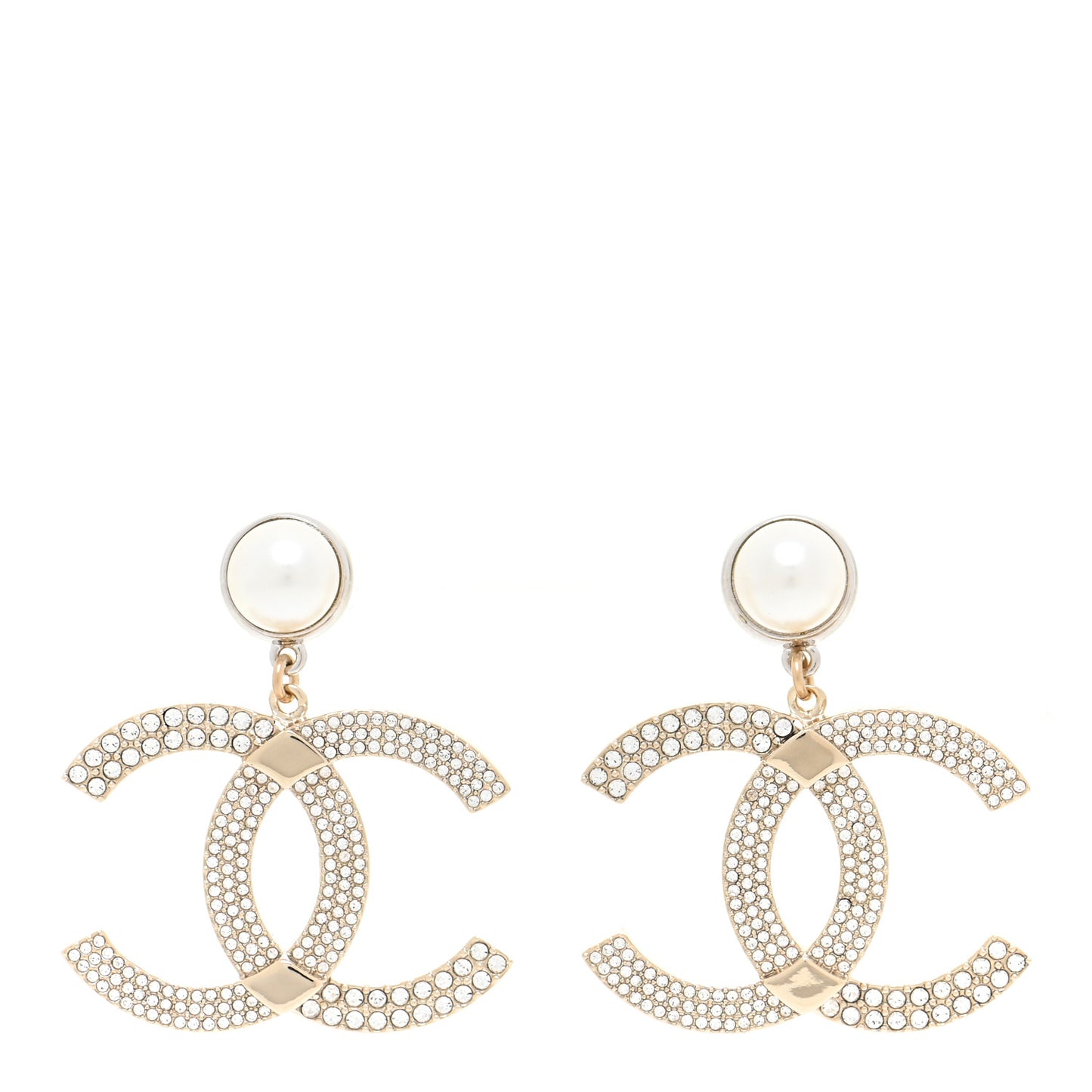 Crystal Pearl CC Drop Earrings Gold Silver