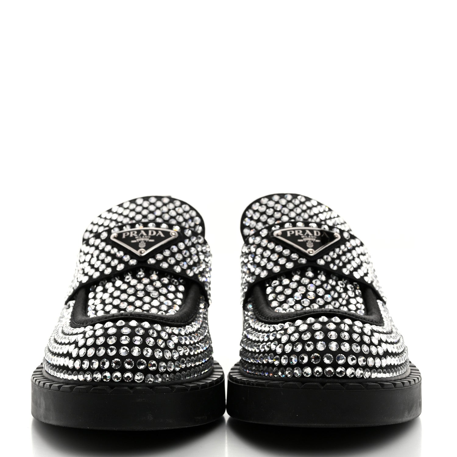 Prada Satin Crystal Metal Triangle Logo 50mm Loafers 38 Cristal 2 of 9