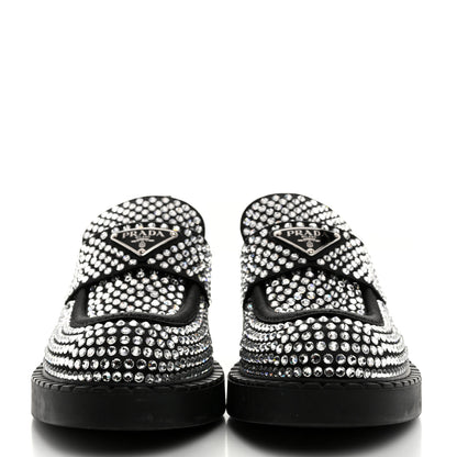 Prada Satin Crystal Metal Triangle Logo 50mm Loafers 38 Cristal 2 of 9