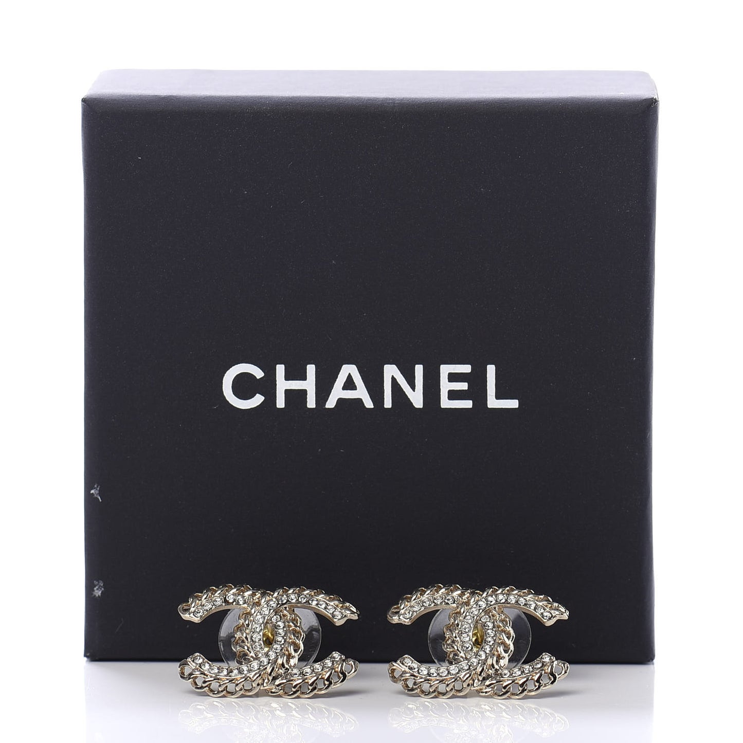 Crystal Chain CC Earrings Gold