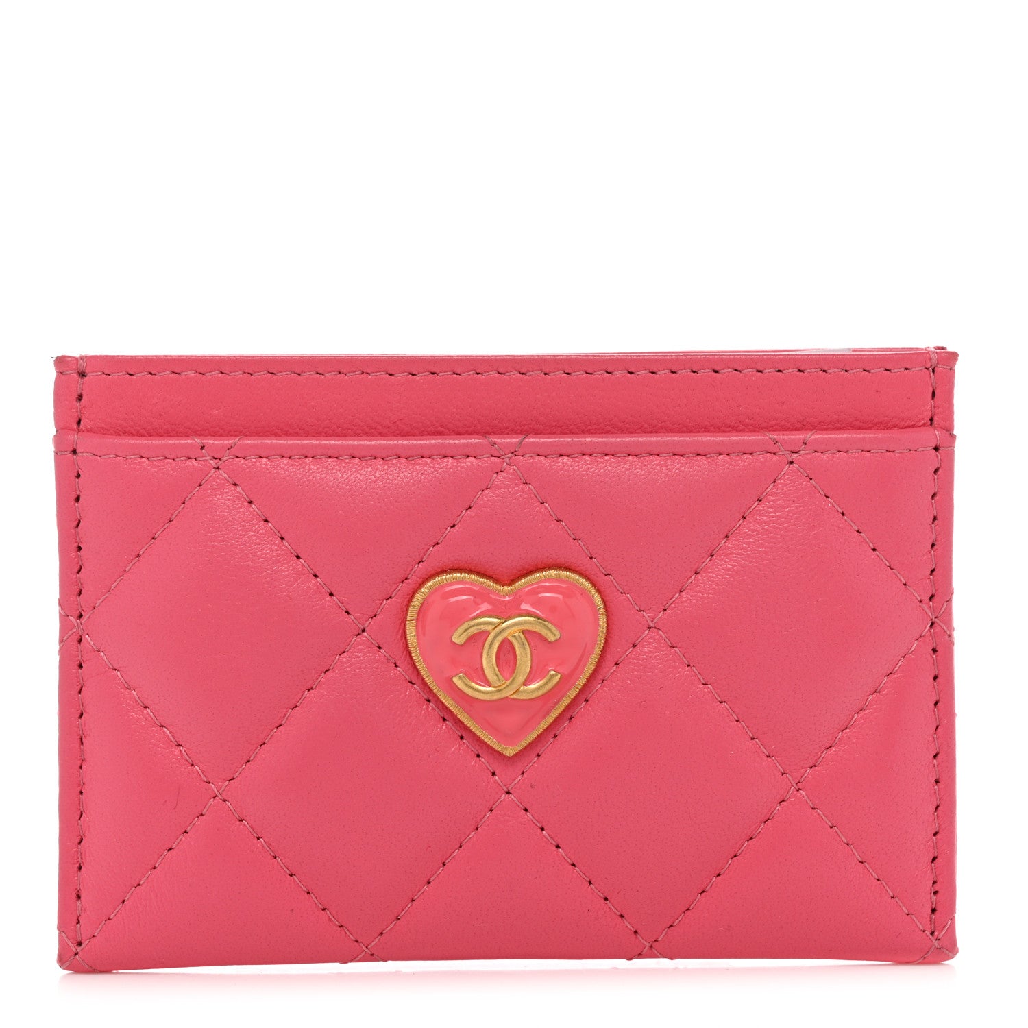 Chanel Lambskin Plexiglass Quilted Coco Love Card Holder Pink 1 of 9