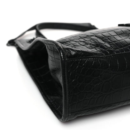 Saint Laurent Calfskin Crocodile Embossed Monogram Medium Niki Shopping Bag Black 8 of 9