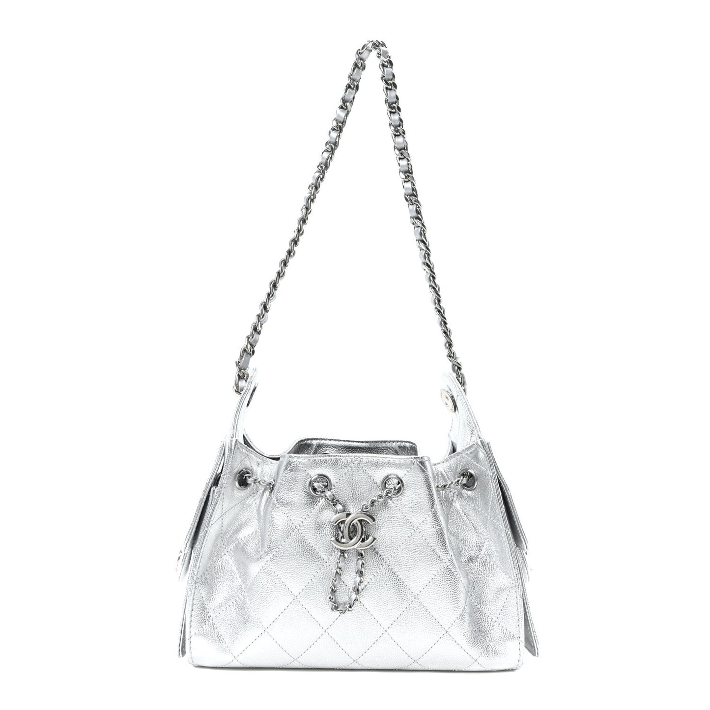 Metallic Caviar Quilted Mini Chanel 25 Handbag Silver