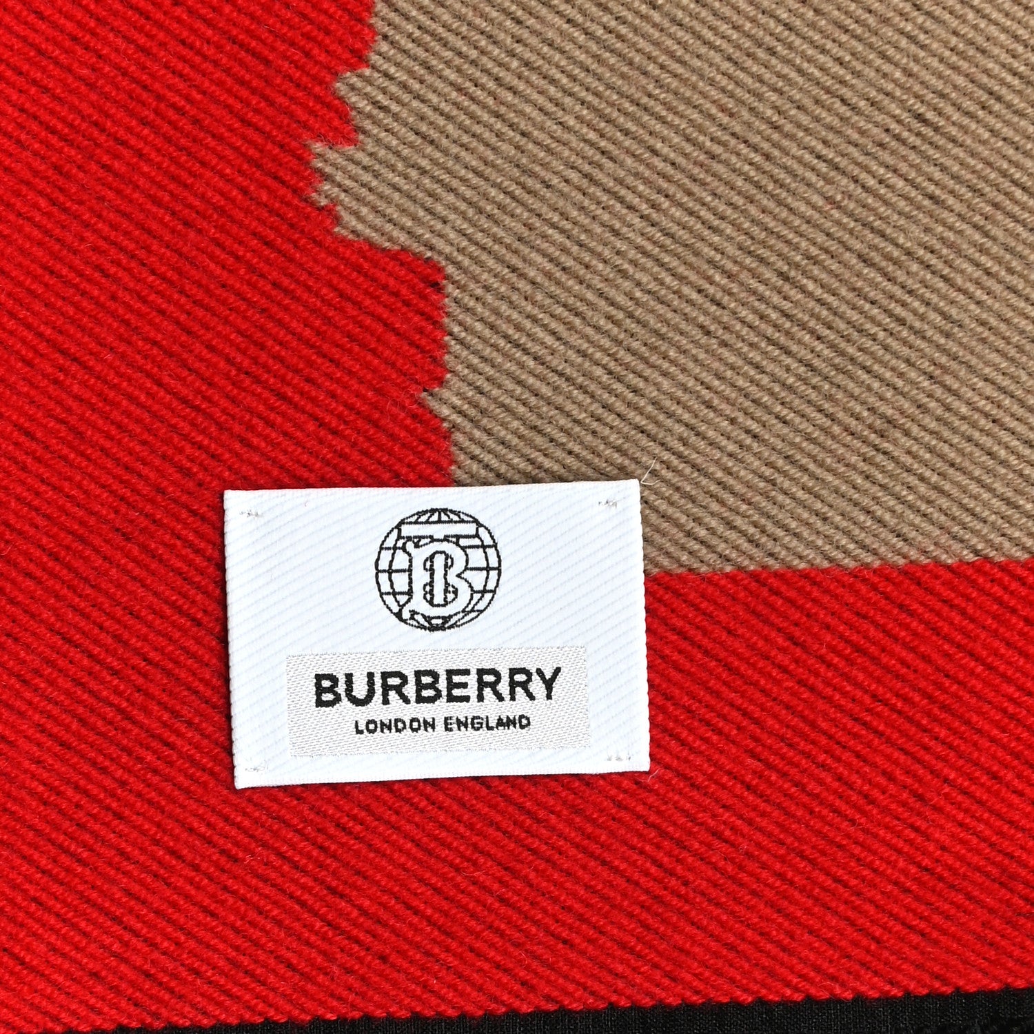 Burberry Wool Silk Love Logo Football Scarf Red 3 of 4