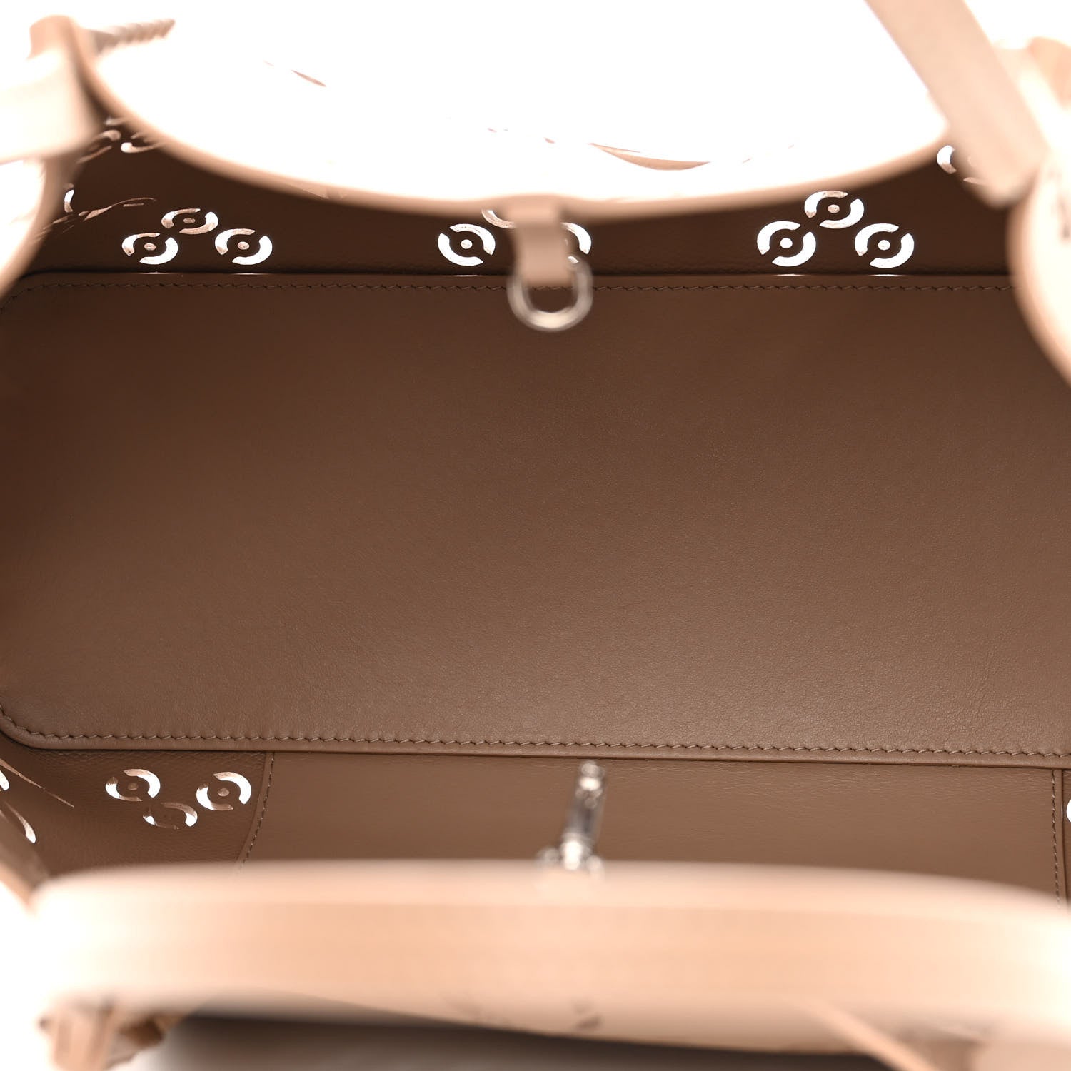 Christian Louboutin Calfskin Perforated Loubinthesky Small Cabarock Spikes Tote Beige 5 of 9