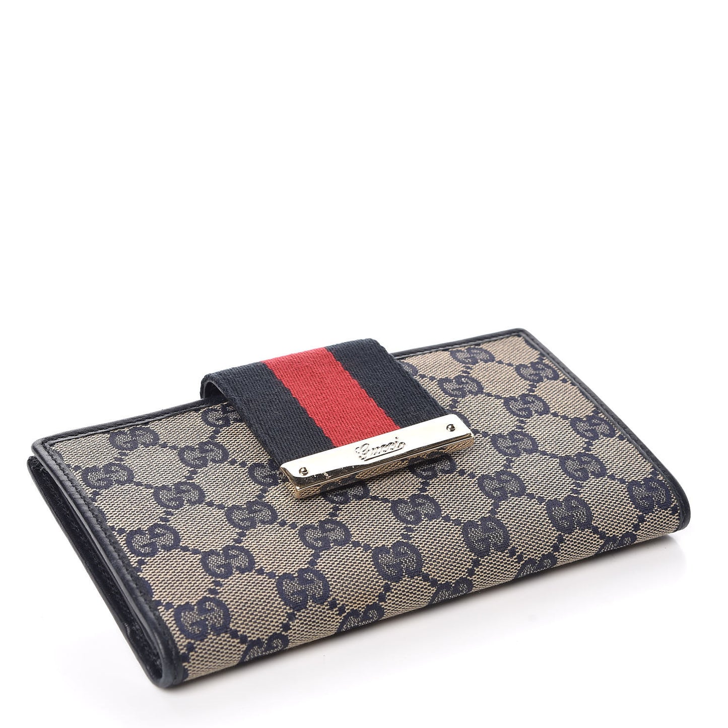 Monogram Calfskin Ladies Web Continental Wallet Beige Blue