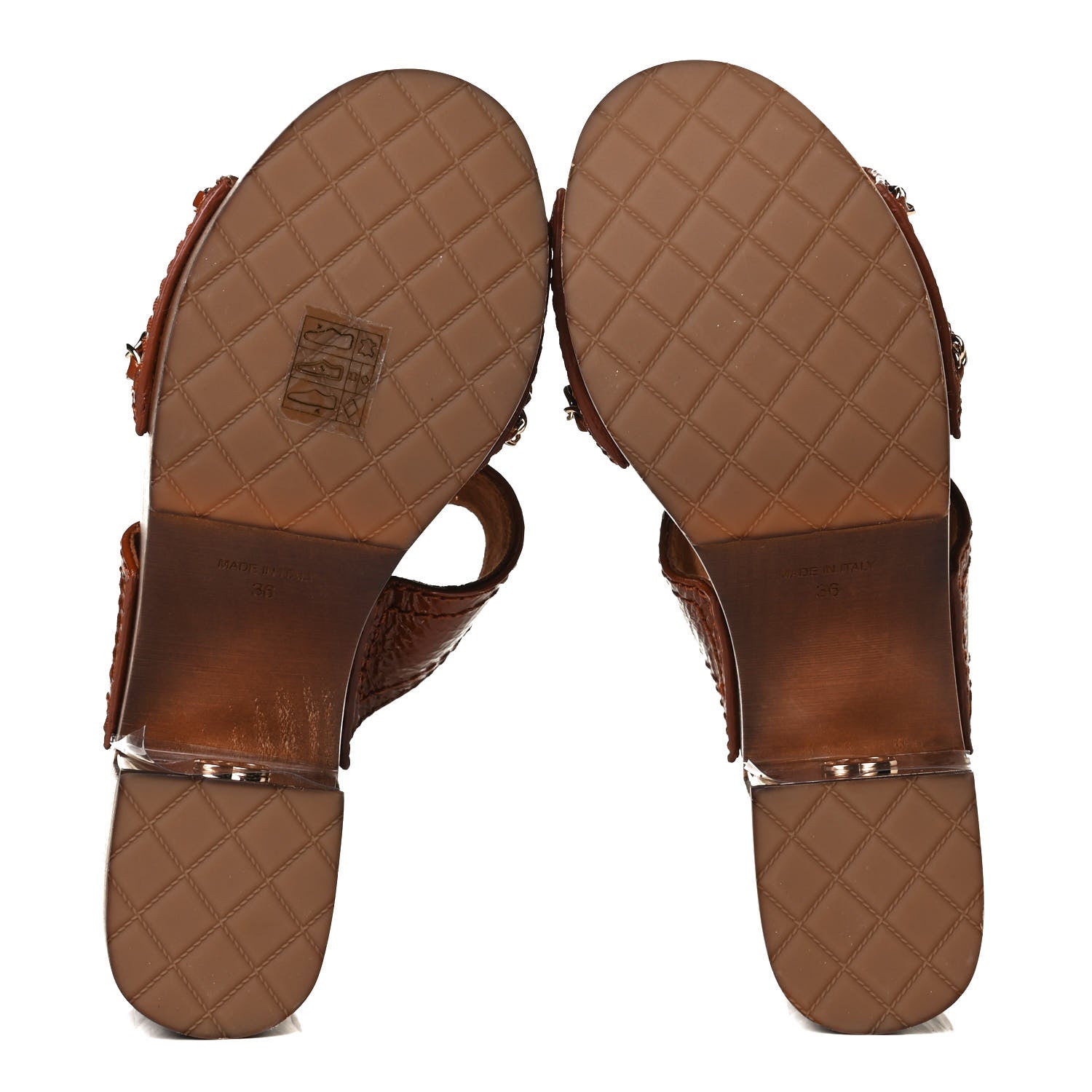 Chanel Glazed Calfskin Wood Chain Sandals 36 Brown 7 of 14