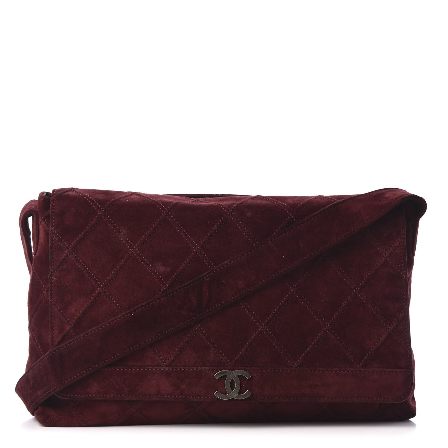 Suede Diamond Stitch Flap Bag Burgundy