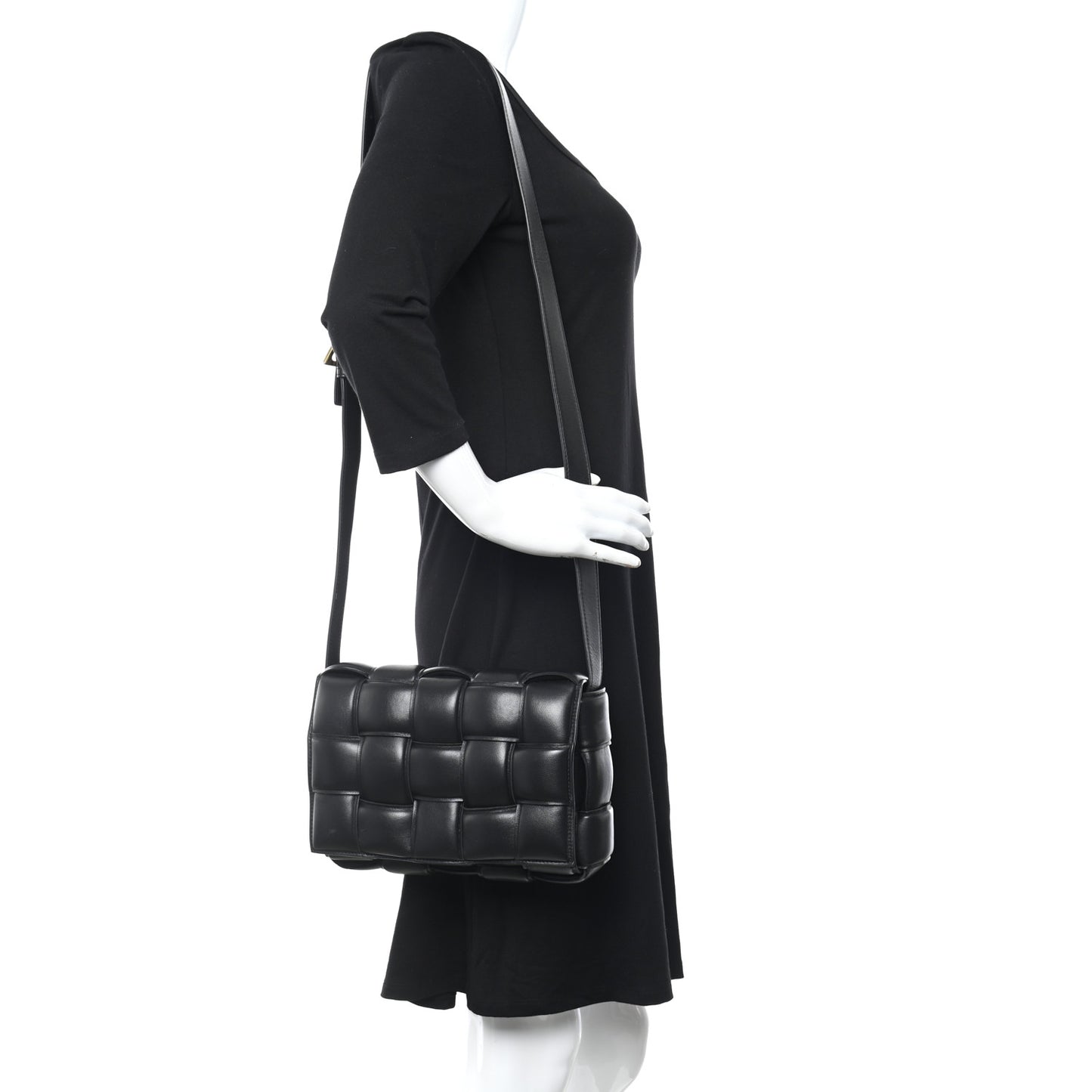 Nappa Maxi Intreccio Padded Cassette Crossbody Bag Black