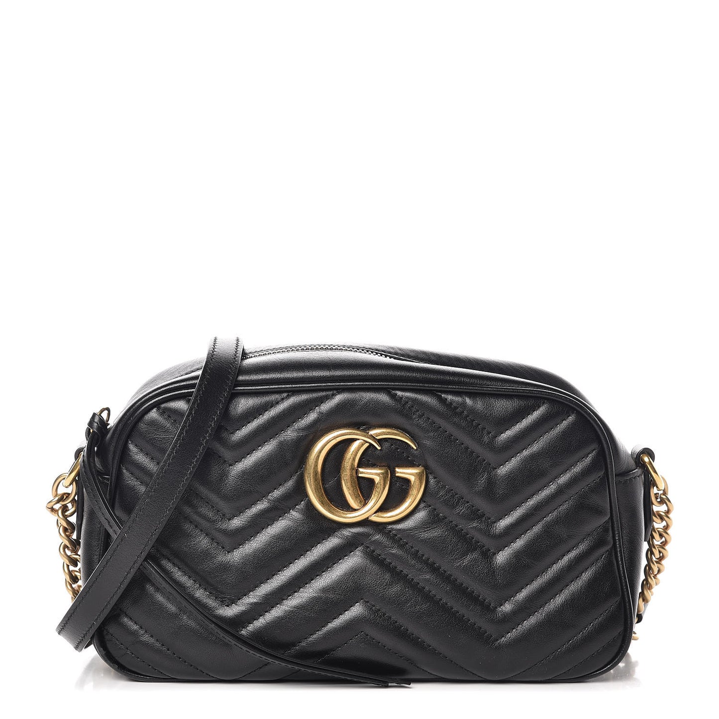 Calfskin Matelasse Small GG Marmont Chain Shoulder Bag Black