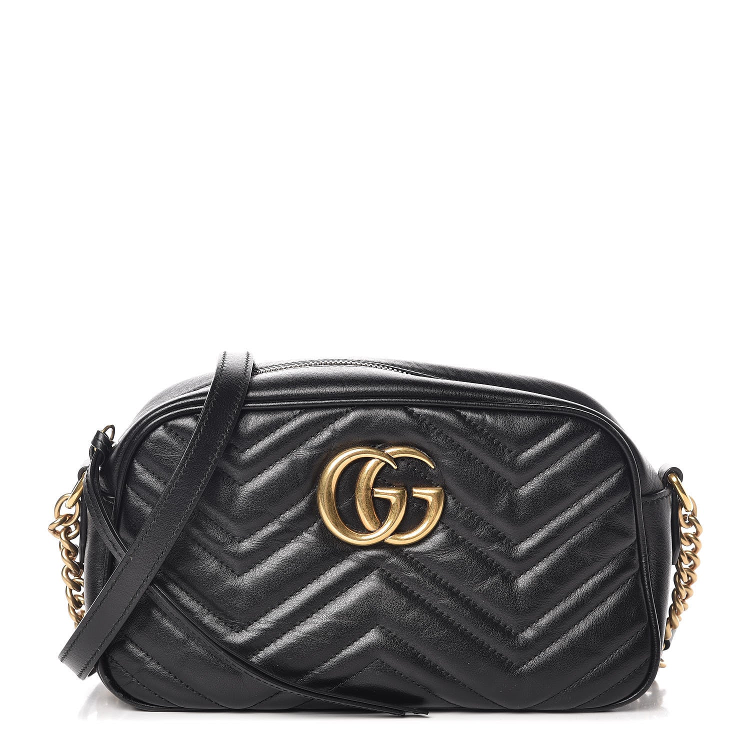 Gucci Calfskin Matelasse Small GG Marmont Chain Shoulder Bag Black 1 of 14