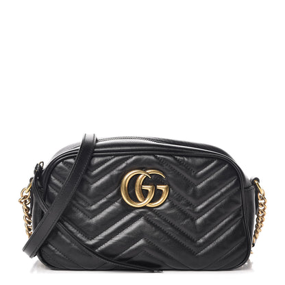 Gucci Calfskin Matelasse Small GG Marmont Chain Shoulder Bag Black 1 of 14