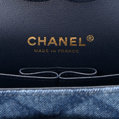 Chanel Printed Denim Quilted Medium Double Flap Dark Blue 6 of 11