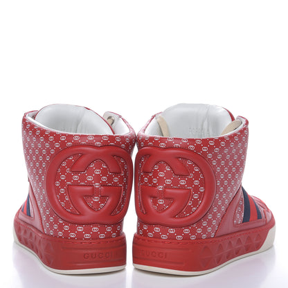 Gucci X DAPPER DAN Calfskin GG Micro Monogram Mens High Top Sneakers 9 Hibiscus Red 5 of 10