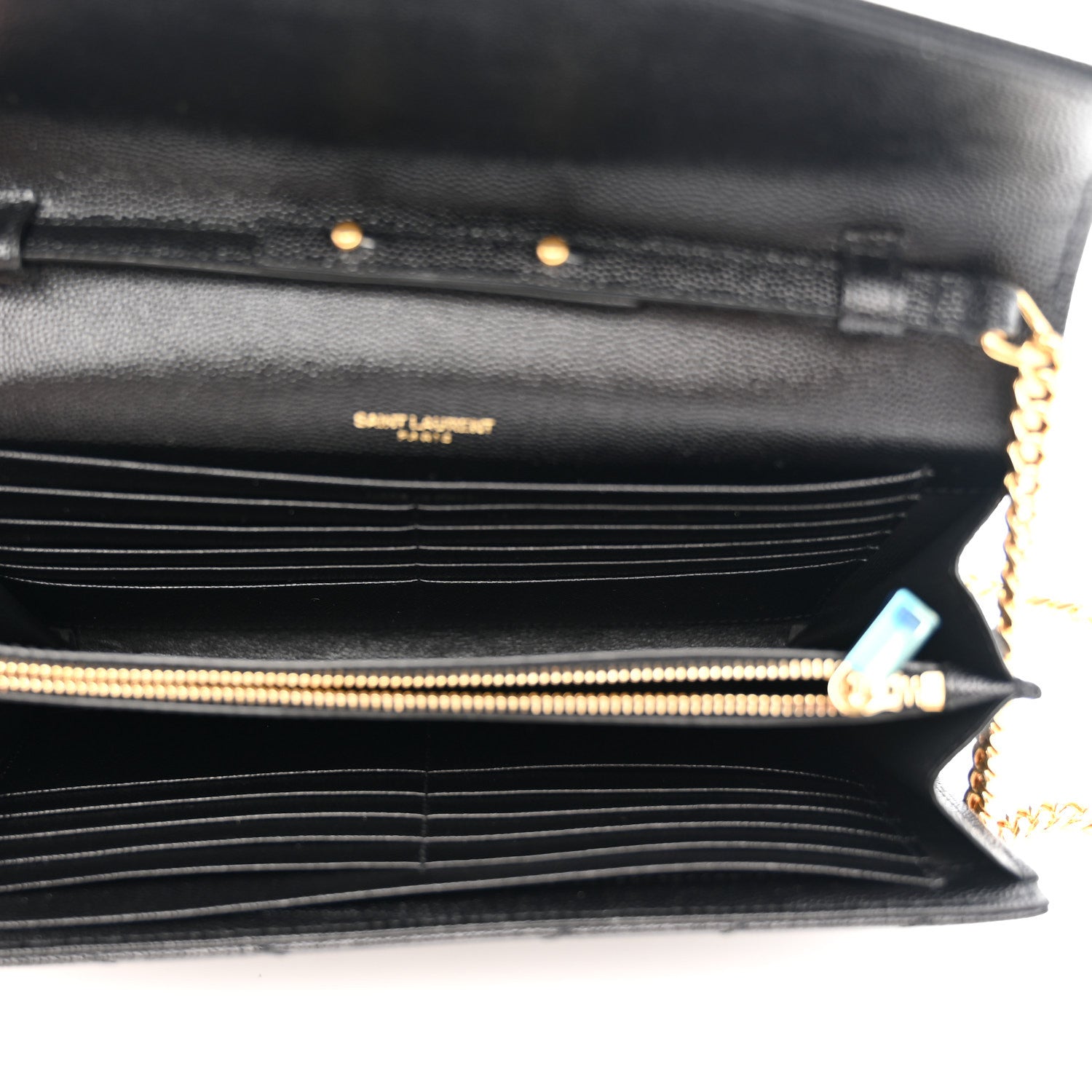Saint Laurent Grain De Poudre Matelasse Chevron Monogram Chain Wallet Black 4 of 9