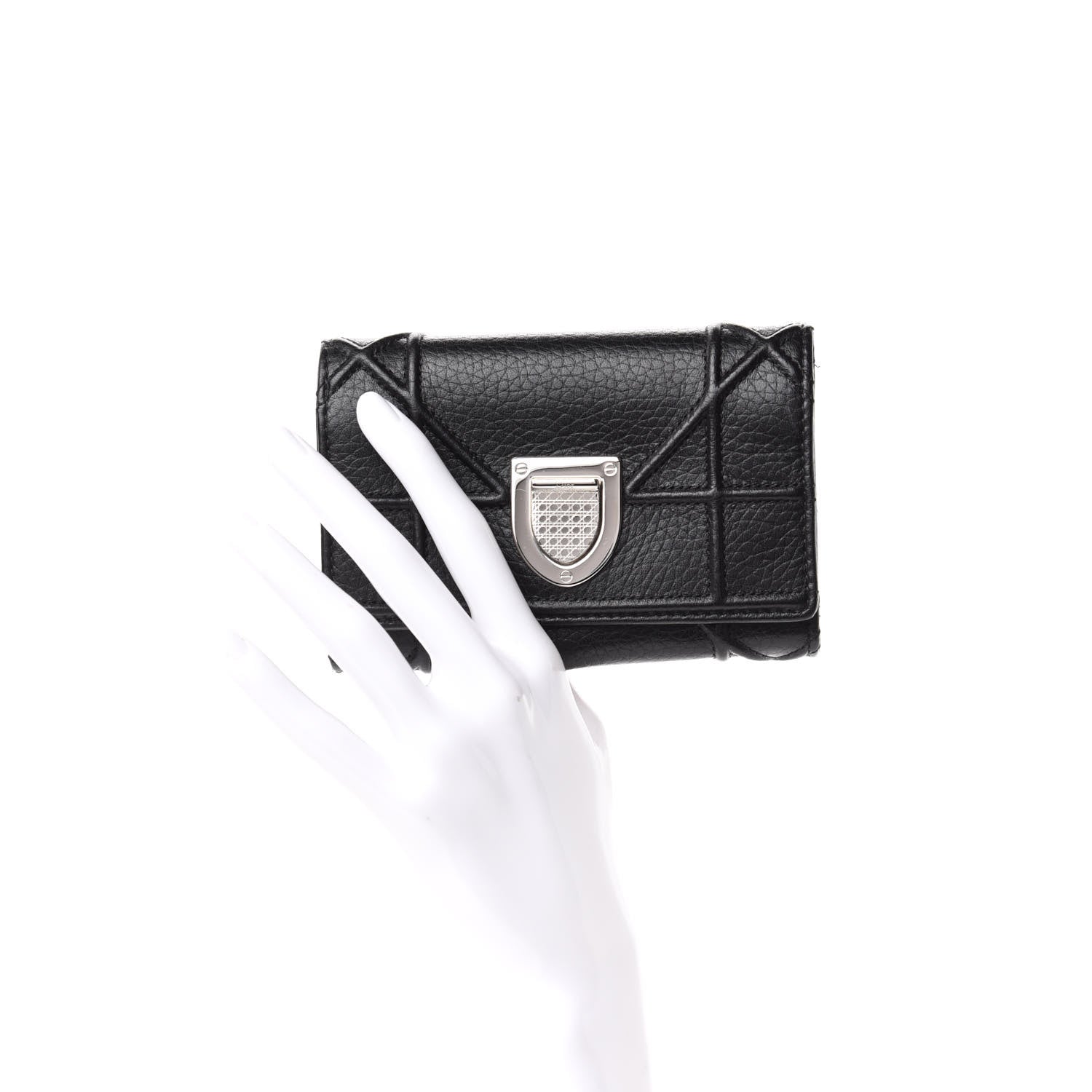 Christian Dior Grained Calfskin Cannage Diorama Elancee Wallet Black 2 of 7