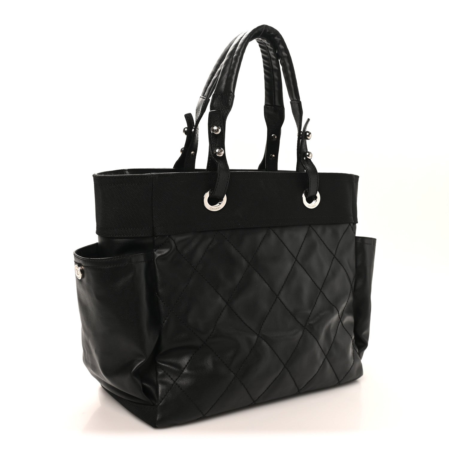 Chanel Coated Canvas Quilted Large Paris Biarritz Tote Black 3 of 10