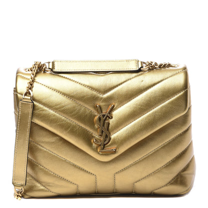 Saint Laurent Metallic Calfskin Y Quilted Small Loulou Monogram Chain Satchel Gold 1 of 10