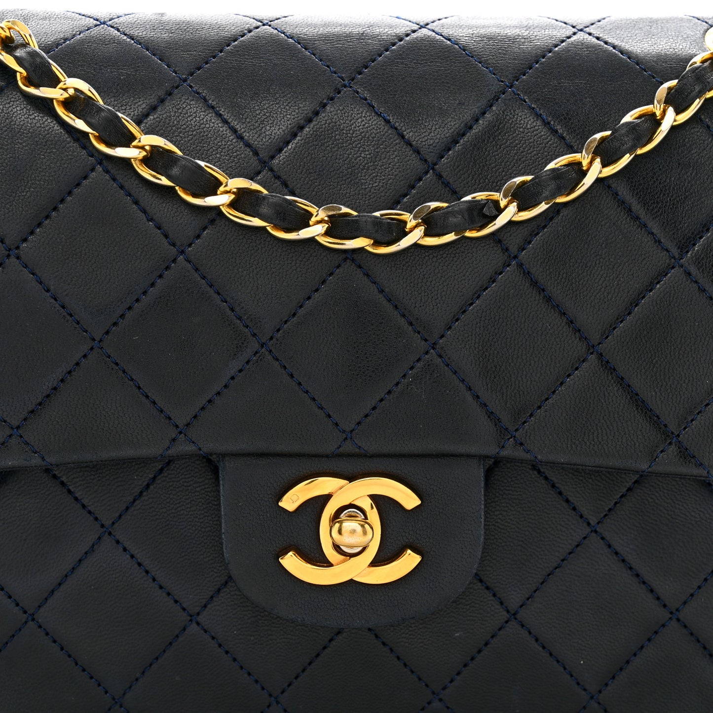 Lambskin Quilted Small Double Flap Navy