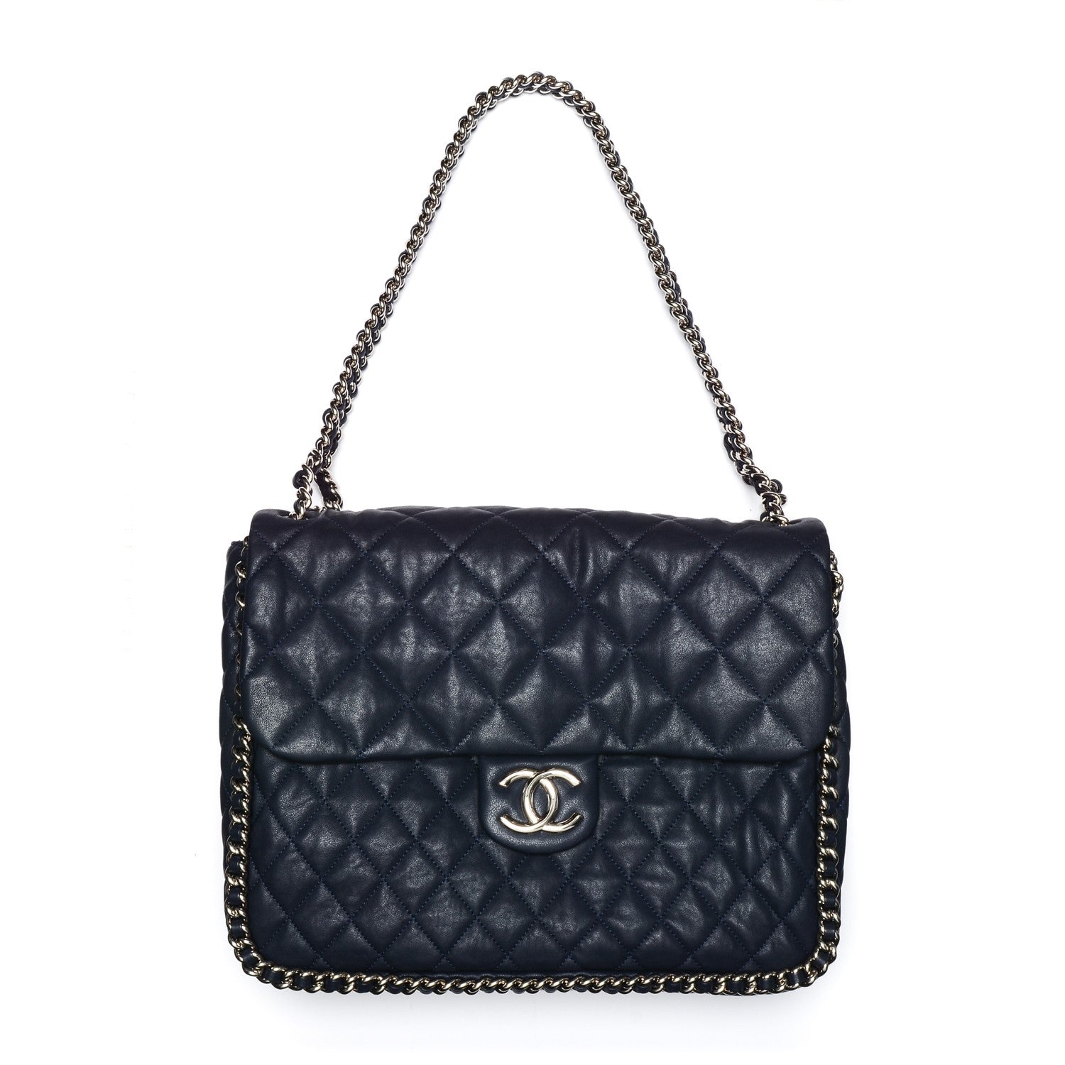 Chanel Washed Lambskin Quilted Maxi Chain Around Flap Dark Navy Blue 1 of 8