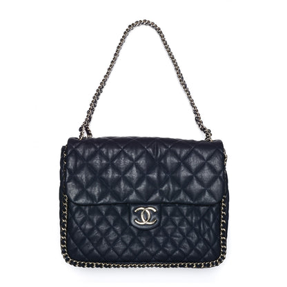 Chanel Washed Lambskin Quilted Maxi Chain Around Flap Dark Navy Blue 1 of 8