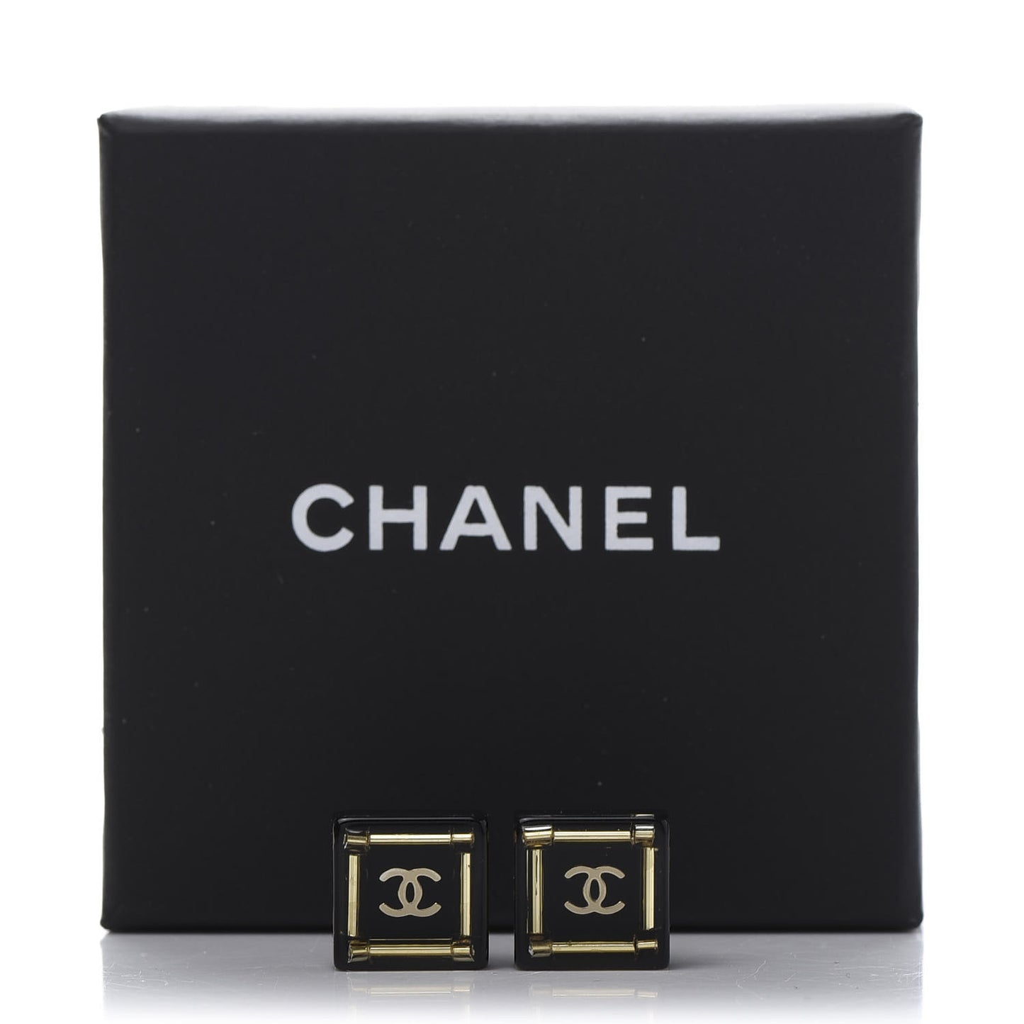 Resin Square CC Earrings Black Gold