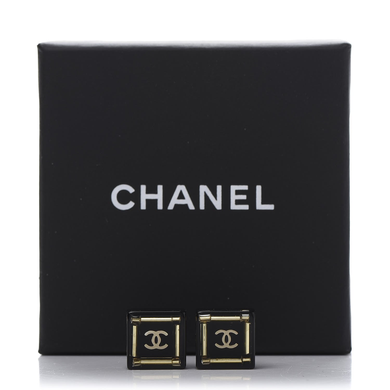 Chanel Resin Square CC Earrings Black Gold 5 of 5