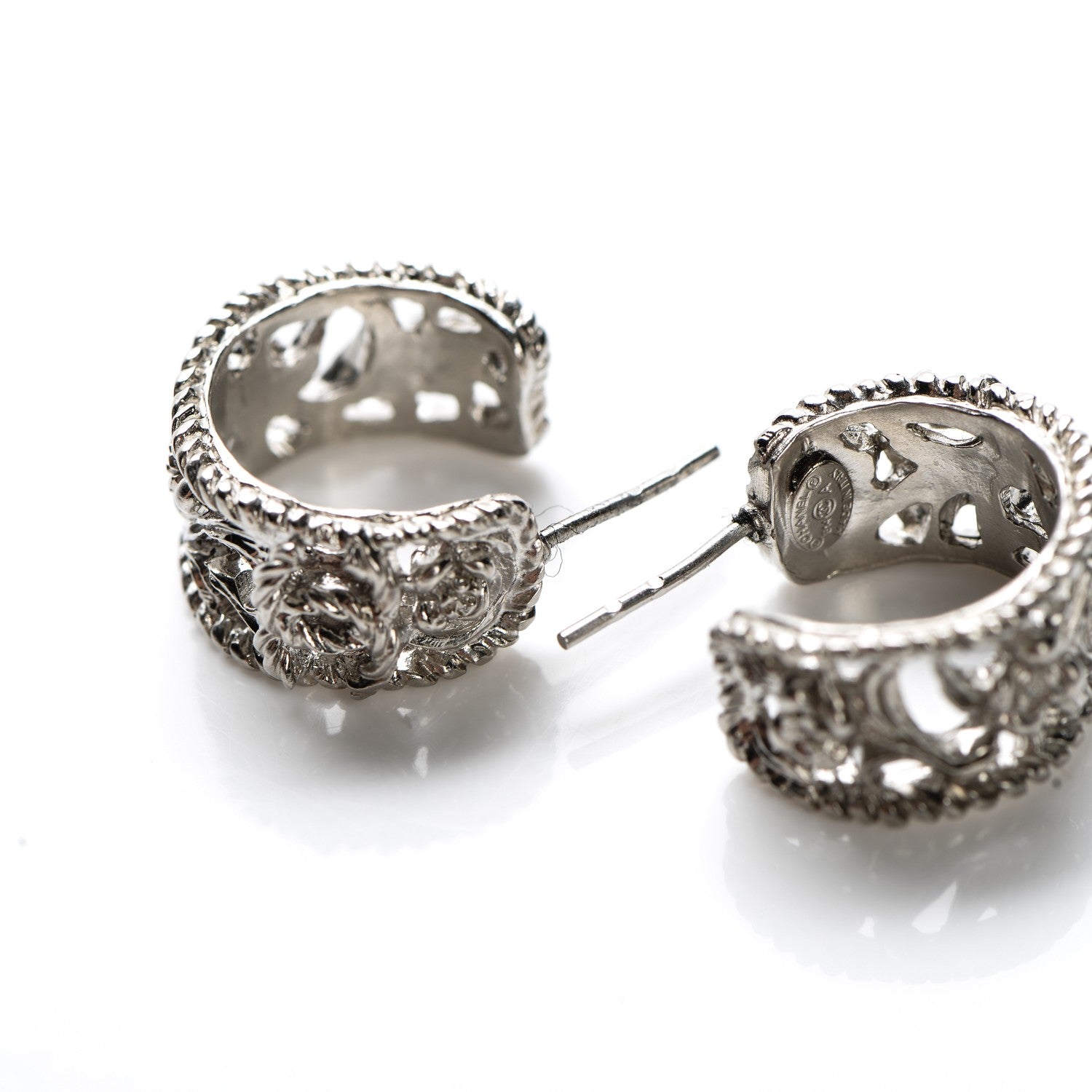 Chanel CC Camellia Hoop Earrings Silver 6 of 8