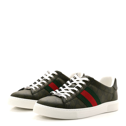 Gucci GG Supreme Monogram Web Mens New Ace Sneakers 9 Dark Vintage Olive 3 of 10