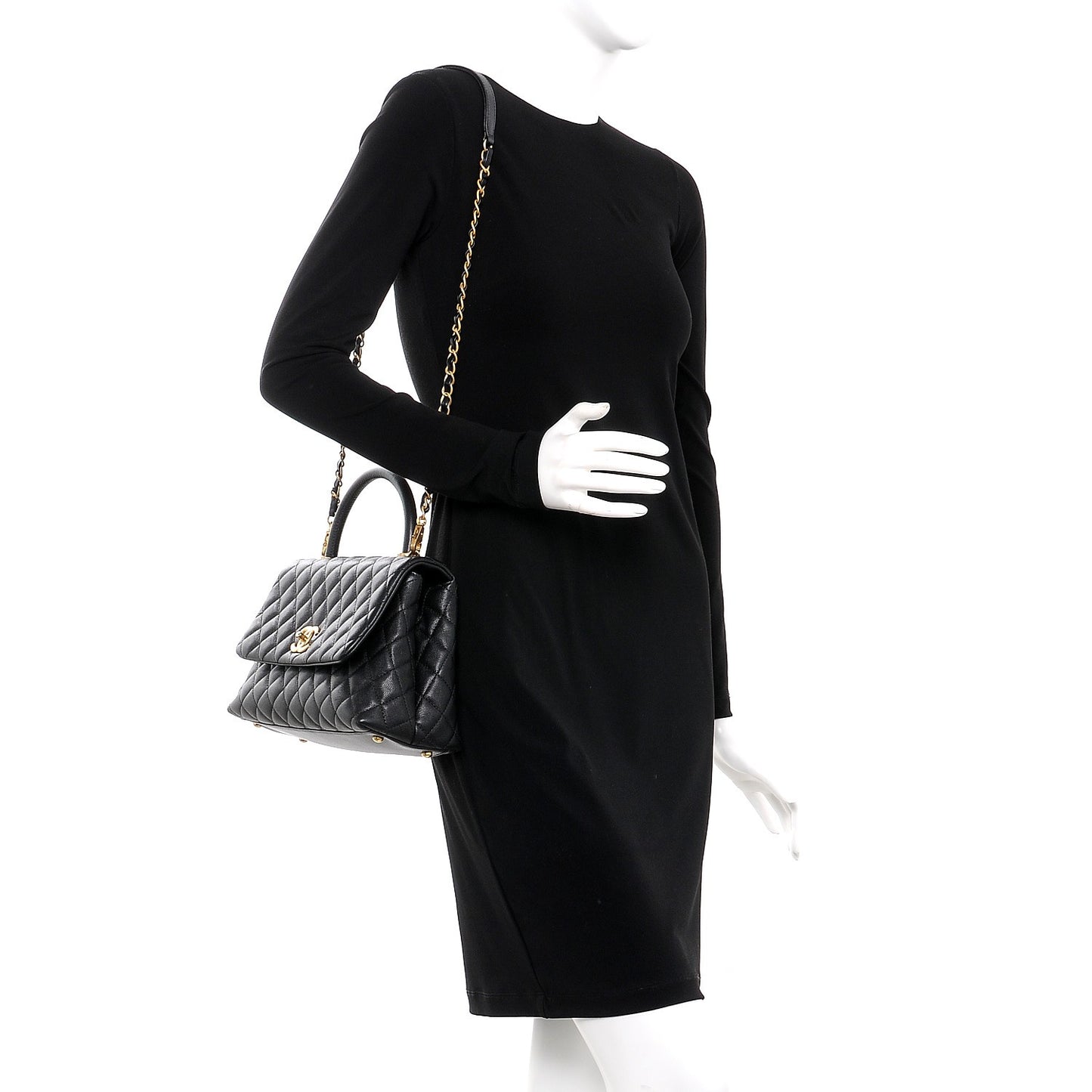 Caviar Quilted Small Coco Handle Flap Black