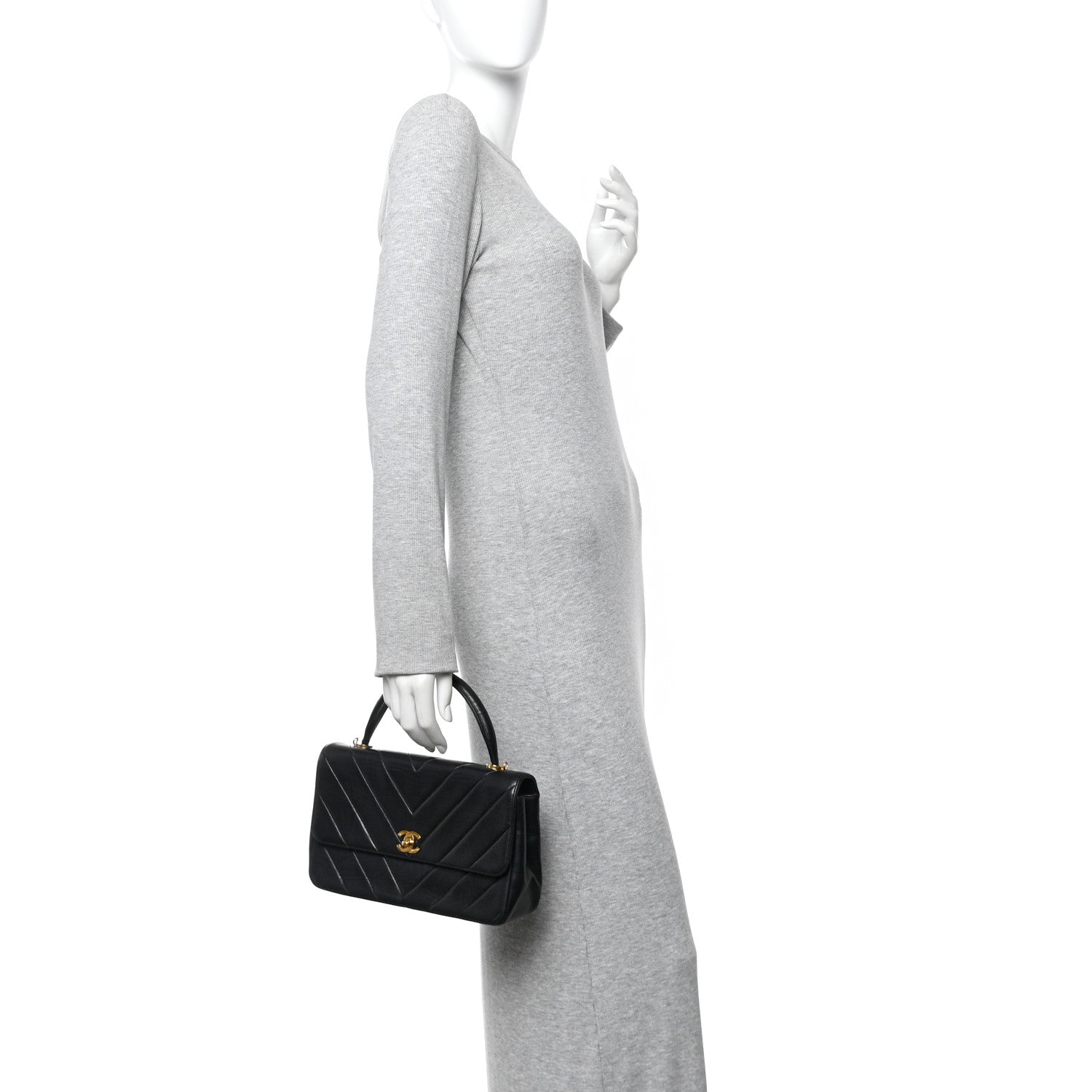 Chanel Lambskin Chevron Quilted Mini Kelly Flap Black 2 of 12
