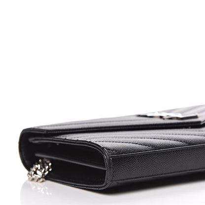 Saint Laurent Grain De Poudre Matelasse Chevron Monogram Chain Wallet Black 8 of 10