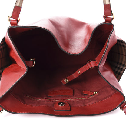 Burberry Calfskin Haymarket Check Small Canterbury Tote Red 5 of 11