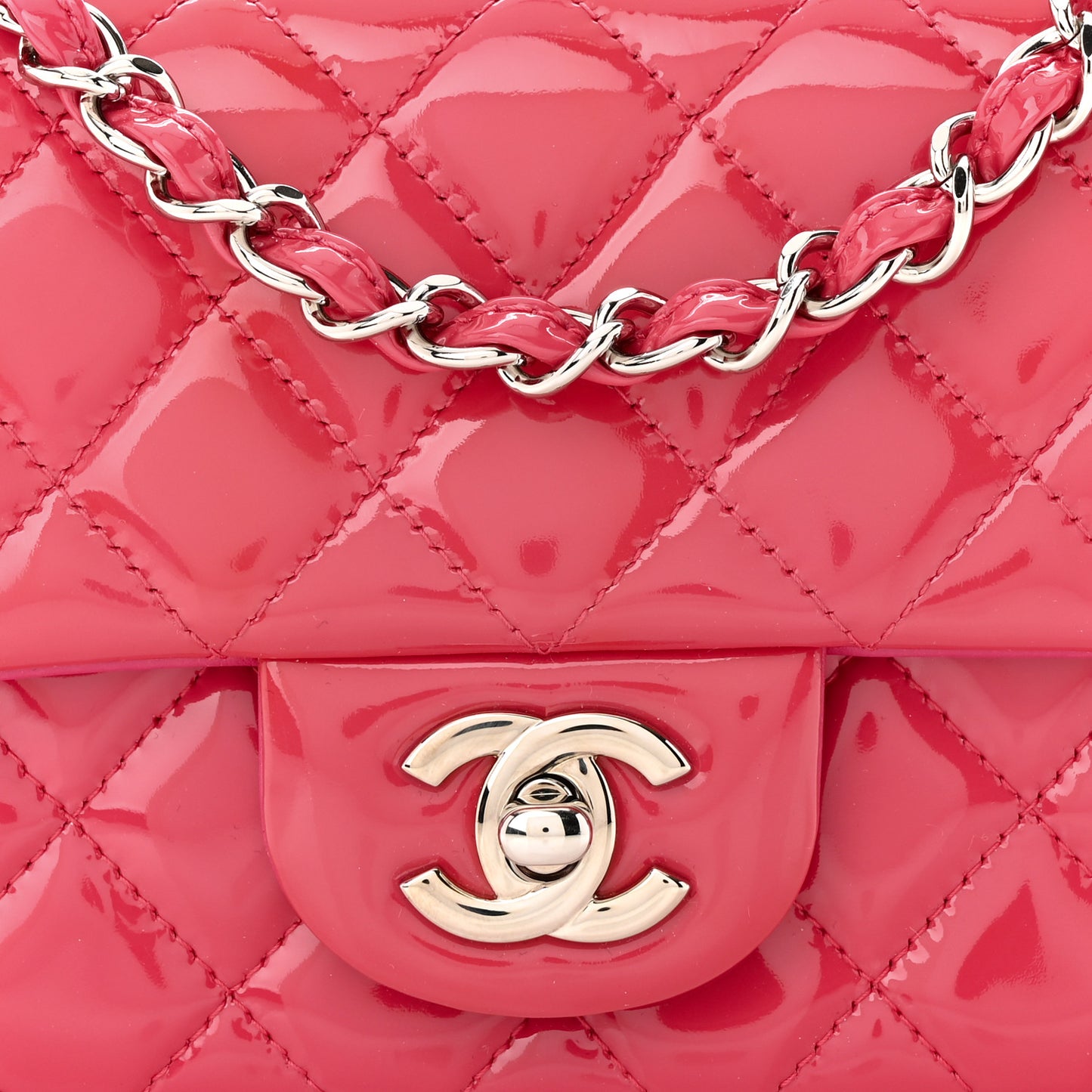 Patent Calfskin Quilted Mini Rectangular Flap Pink