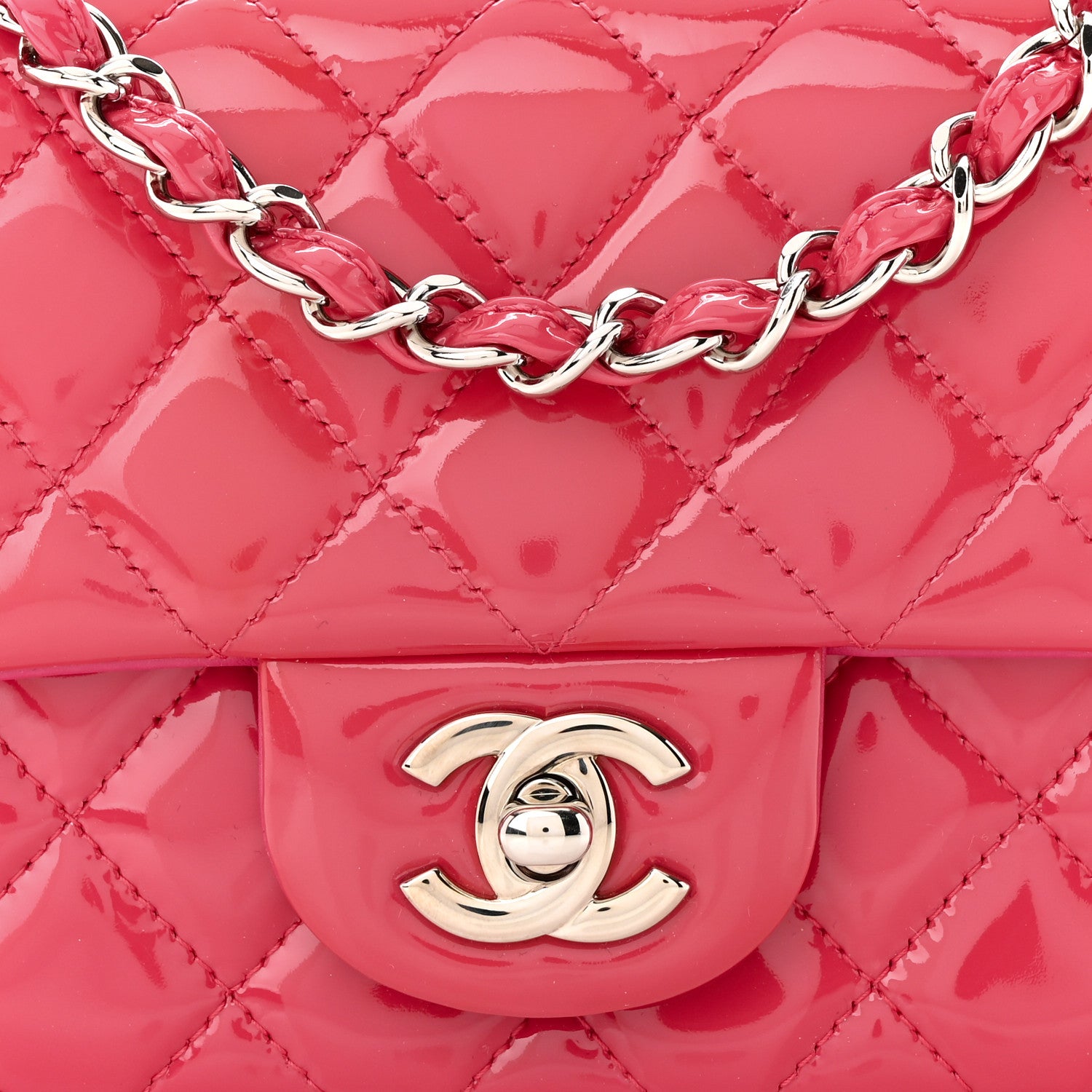 Chanel Patent Calfskin Quilted Mini Rectangular Flap Pink 8 of 13