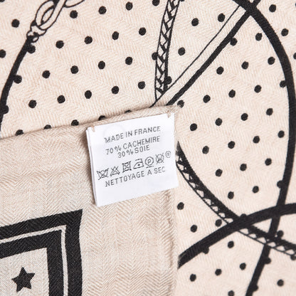 Hermes Silk Cashmere Fouets Et Badines Bandana Shawl 140 Naturel Black 4 of 5