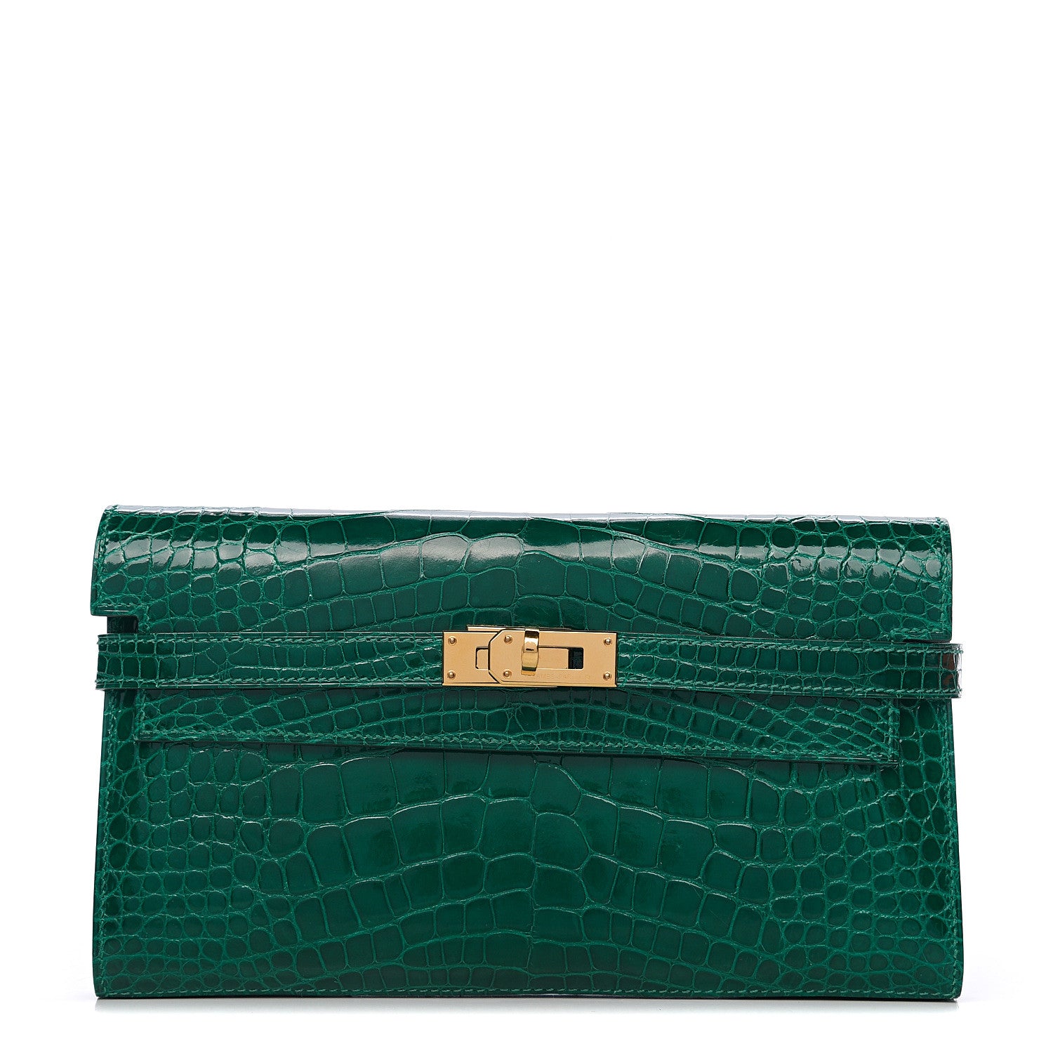 Hermes Shiny Alligator Kelly Longue Wallet Vert Emeraude 1 of 22