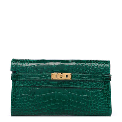 Hermes Shiny Alligator Kelly Longue Wallet Vert Emeraude 1 of 22