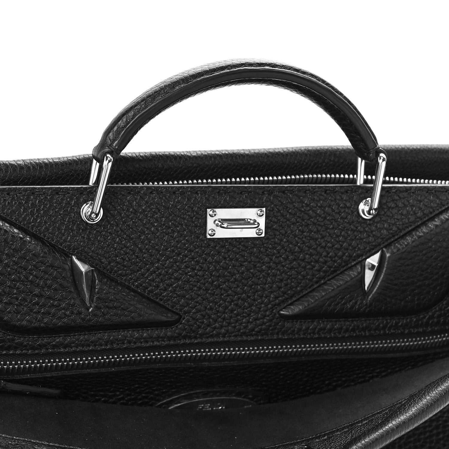 Fendi Cuoio Romano Selleria Metal Stitch Large Mens Peekaboo Iconic Essential Satchel Black 6 of 9