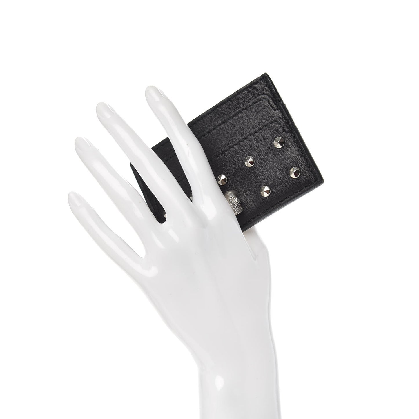 Calfskin Studded Skull Card Holder Black