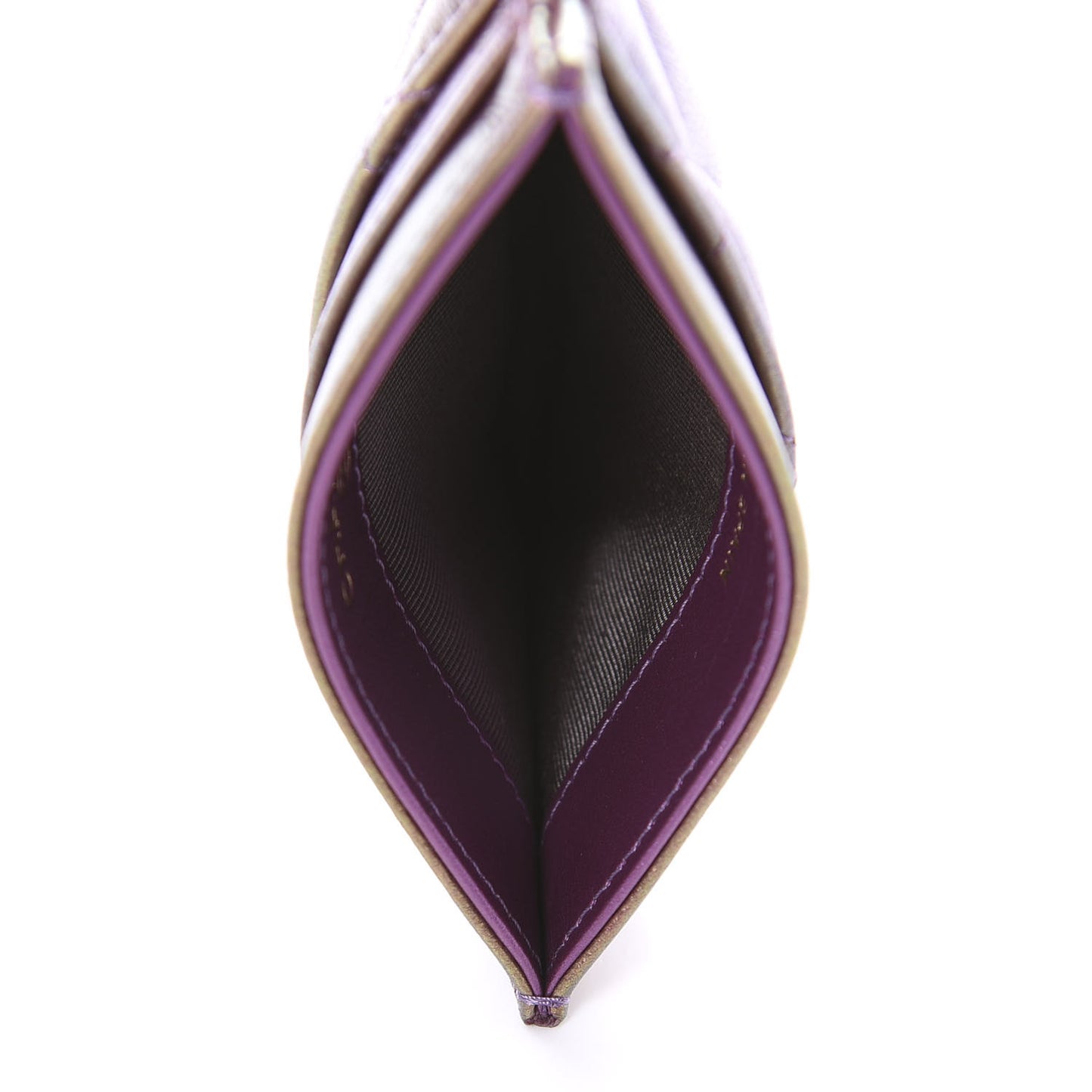 Iridescent Lambskin Quilted Card Holder Purple