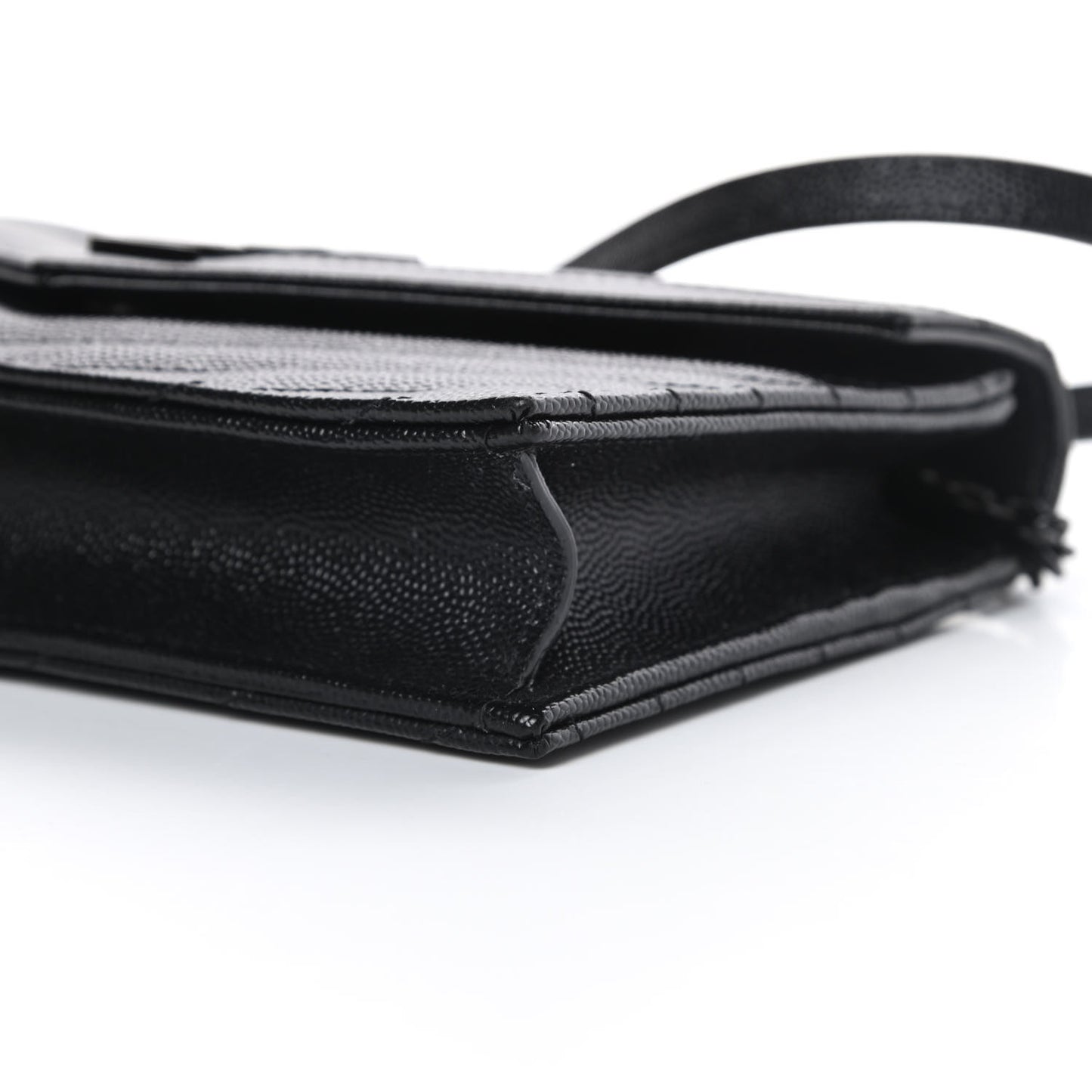 Grain De Poudre Matelasse Chevron Monogram Envelope Chain Wallet Black