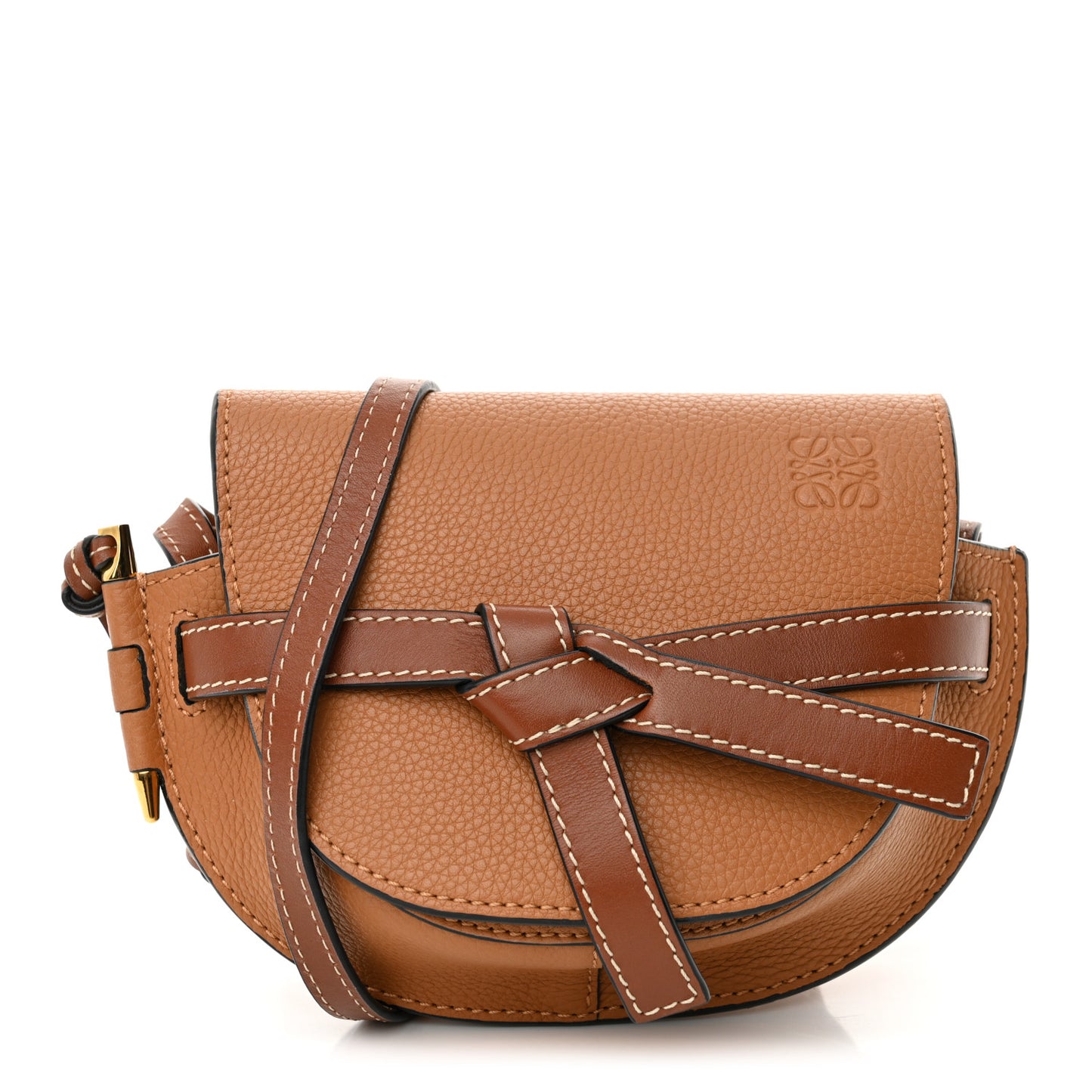 Grained Calfskin Mini Gate Crossbody Bag Caramel Pecan